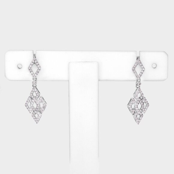 White Gold Diamond Mosaic Earrings - Picture 2 of 6